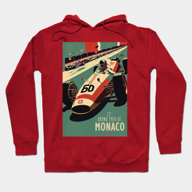 1965 Monaco Grand Prix Racing Travel Poster Hoodie by GreenMary Design